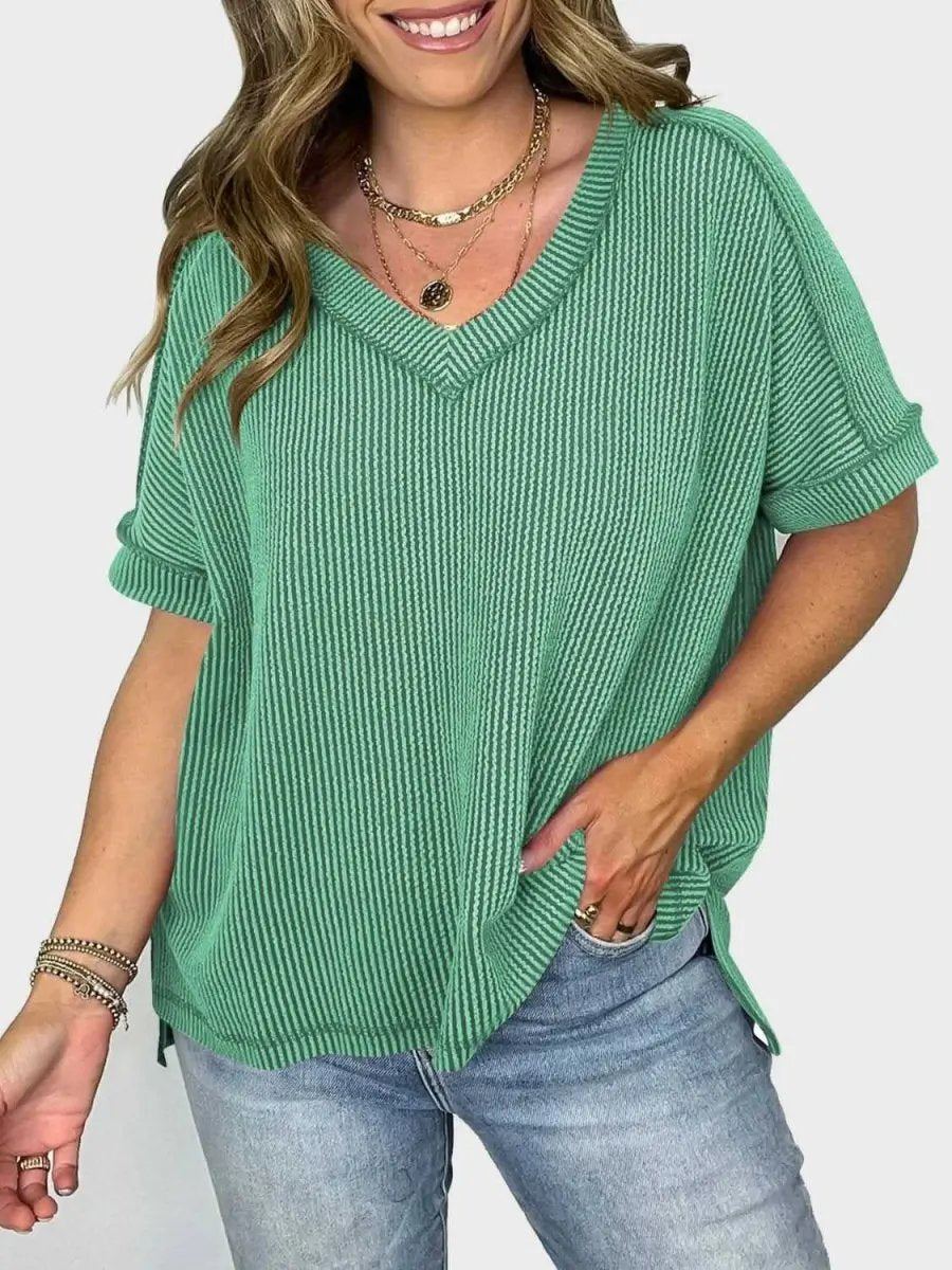 Lovelet Texture V-Neck Half Sleeve T-Shirt - Love Salve